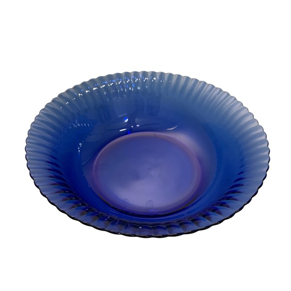 Vintage Cobalt Blue Glass Bowl Colorex Brazilian Fluted Scalloped Signed 9 1/2” - Picture 3 of 7